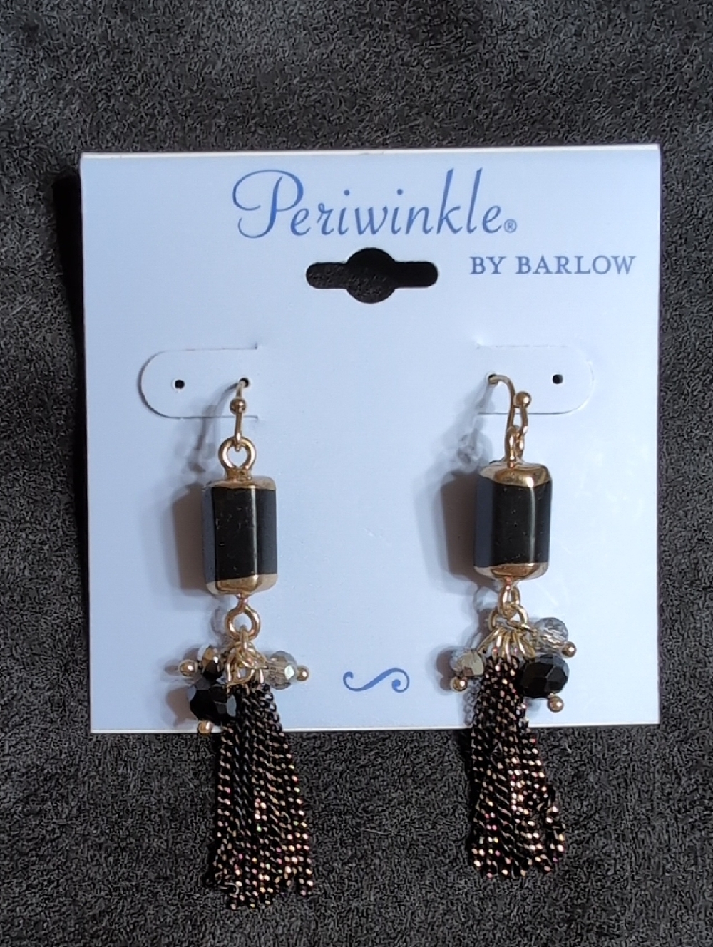 Periwinkle by Barlow Black & Gold Chain Tassel Earrings NWT - Picture 5 of 5
